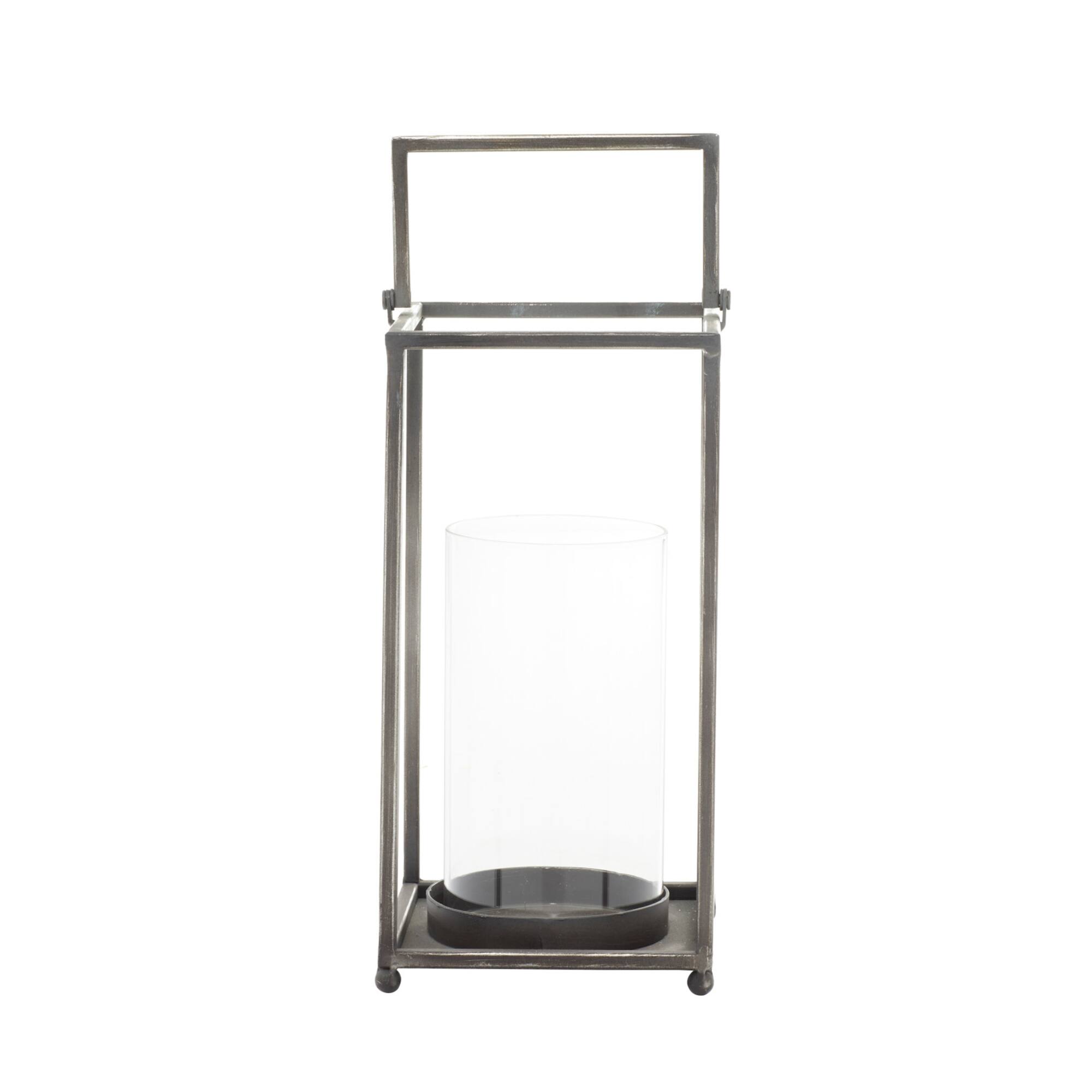 Black Iron Modern Candle Holder Lantern, 16" x 6" x 6"